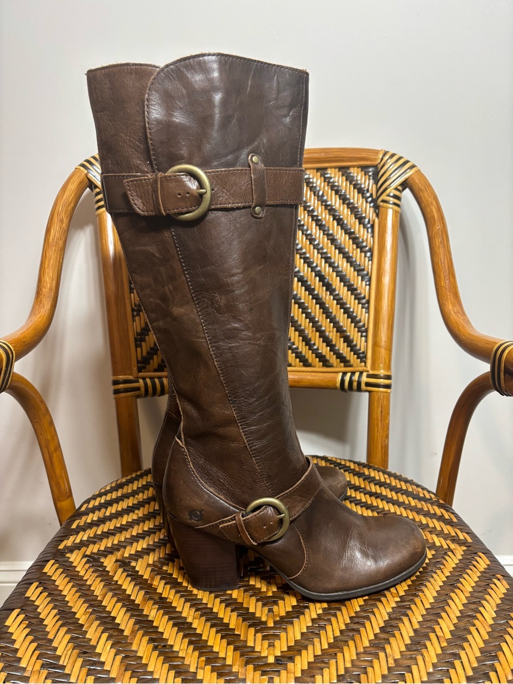 Born Over the Knee Heeled Riding Boots Brown Leather